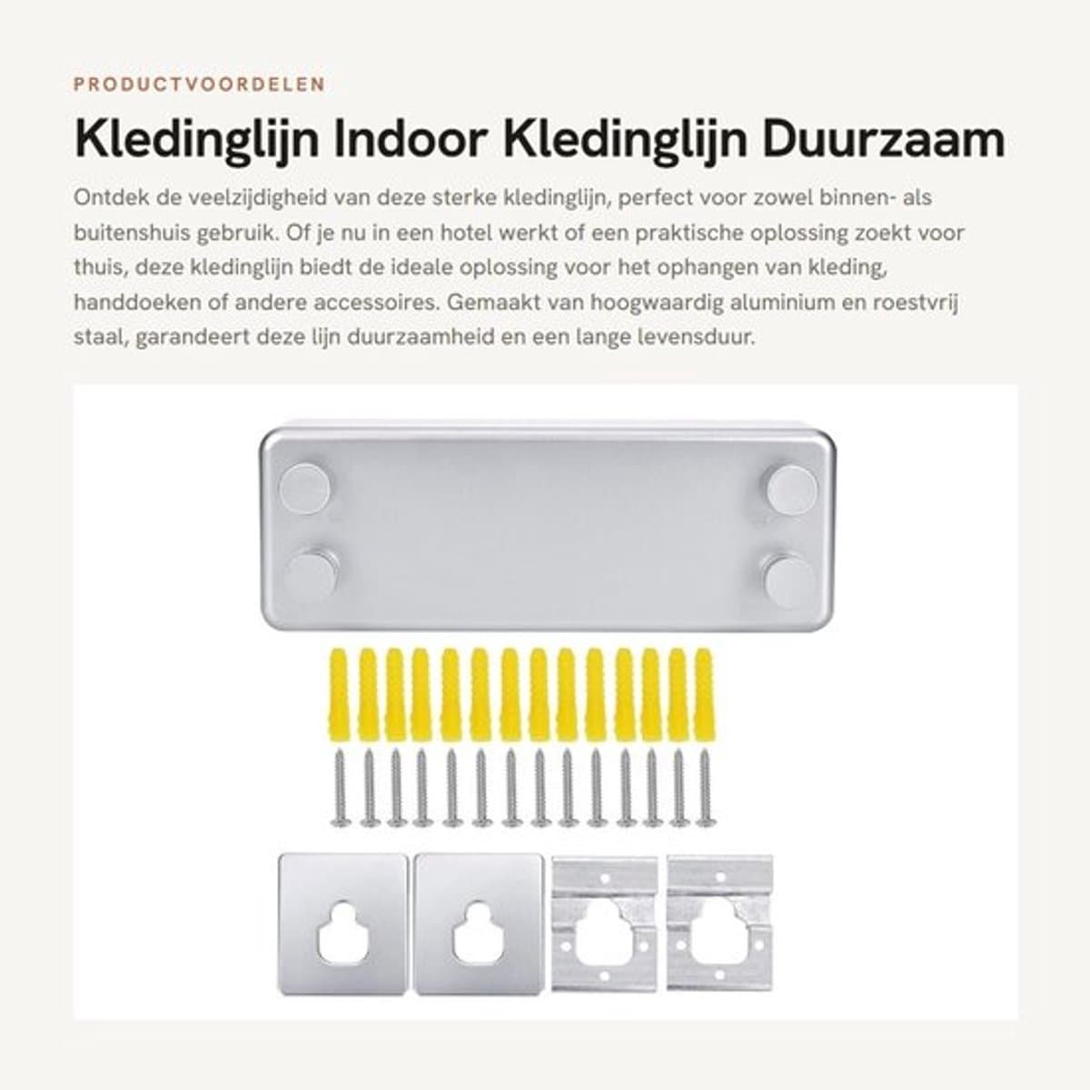 Kledinglijn - Indoor Kledinglijn - Duurzaam Aluminium en Roestvrij Staal - Geschikt voor Badkamer en Balkon - Sterk en Betrouwbaar - Idea... — afbeelding 1