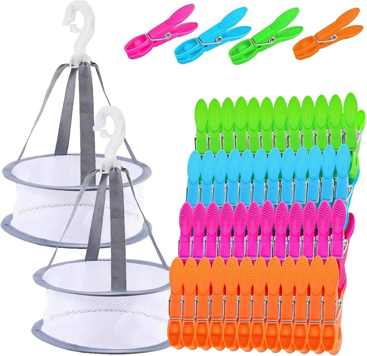 SnelShoppen - 48 Stuks Kledingknijpers met 2 Opbergmanden voor Buitendrogen, Winddicht Design, Hoogwaardig Plastic, Ergonomisch, Multikleur, Ideaal vo — afbeelding 1