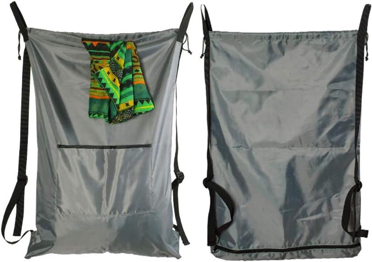 Waszakken, Tas voor vuile kleding om achter de deur te hangen, Schouder opbergtas wastas, Grijs — afbeelding 1