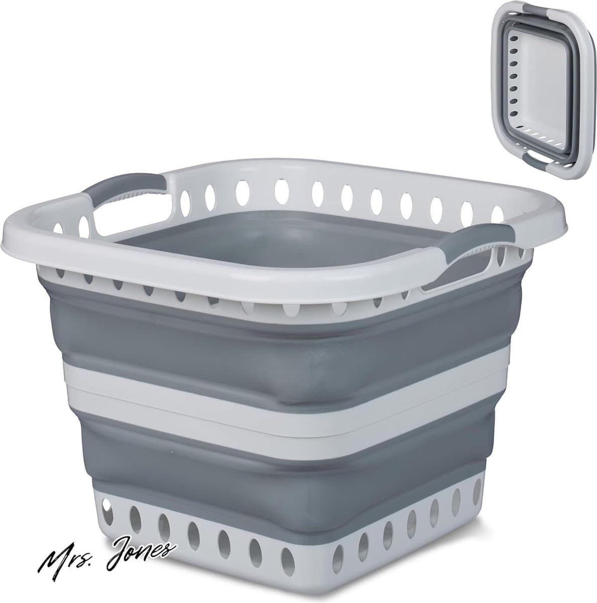 Mrs. Jones Opvouwbare Wasmand 40 Liter Grijs Wit Kunststof 35x48x48 cm Heupwasmand Takkenbos . — afbeelding 1
