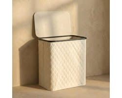 MAZAZU Wasmand met Deksel & Uitneembare Waszak - XXL 132 Liter - Diamond Stitch - Bamboe Frame - Crème Wit - 57x37x63 cm — afbeelding 1