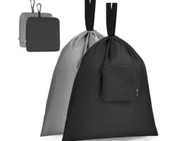 2-Stuks Reiswaszak - Reistas voor vuile was - Opvouwbare reiswaszak - Opbergtas - Draagbare kleine waszak - 51*57cm - Met trekkoordsluiting - Geschikt voor koffers, thuis, kamperen en reizen - Grijs +Zwart