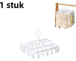 1 stuk - Wasknijpers - Opvouwbaar - 32 knijpers - Voor sokken en ondergoed - Draagbaar hangrek voor binnen/buiten - Wit