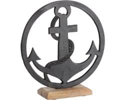 Decoratieve Anker op Houten Sokkel Zwart - 25x25cm - Maritiem Woonaccessoire