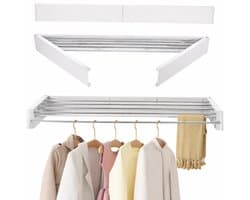 FitFusionHome Wanddroogrek – Droogrek - Inklapbaar Droogrek - Wasrek Hangend - Uitschuifbaar - Muurdroogrek - 4m Drooglengte - 80 cm - 4m Drooglengte - Wit