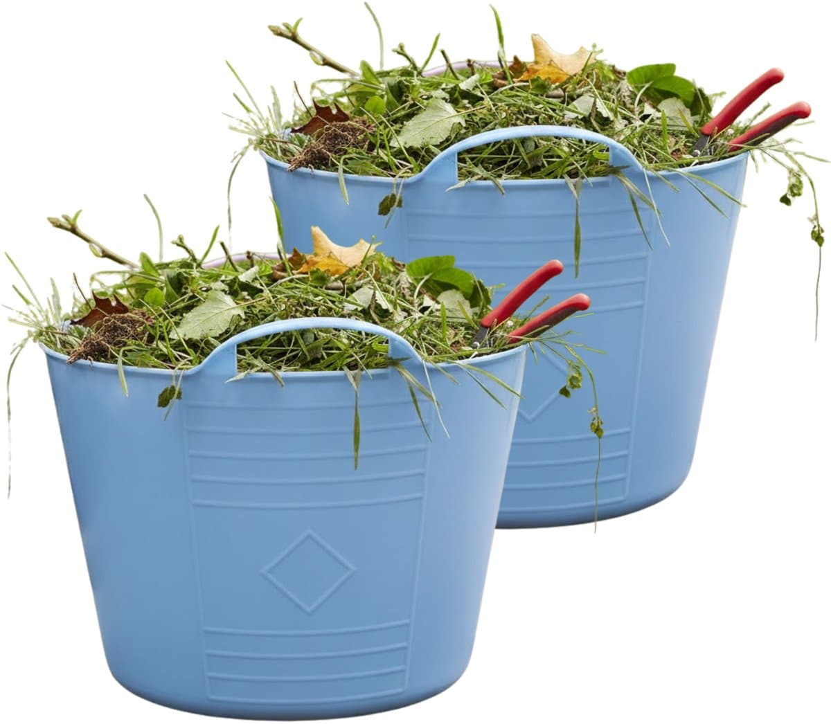 Flexibele kuip / emmer - 2x - blauw - 15 liter - kunststof - 35 x 28 cm - met handvatten — afbeelding 1