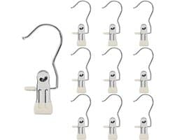 Wasknijpers-kledinghanger clip-wasknijpers met Extra Grip-hangerklem, kledinghaak RVS haak - washaak, reisdraagkleding - laarzen hoge handdoek muts sokken broek - 20 stuks - gebroken wit 12x4cm