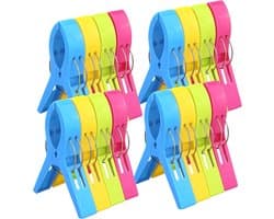 16 stuks - 11,7*7*3,2 cm - windschermclip - grote klemmen - handdoekclips - grote wasknijpers - strandlaken klemmen - winddichte clips - voor strandlakens, ligstoelen, handdoeken, badlakens, tafelkleden, kleding - blauw, geel, groen, roze