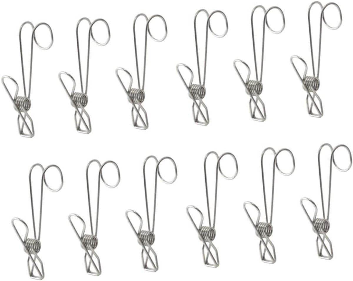 12 stuks robuuste wasknijpers met magnetische hanger voor kleerhangers - RVS wasknijper set met mondbadbeker - Kleding accessoires voor draadclips — afbeelding 1