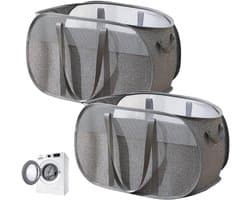 2 stuks Opvouwbare wasmand, opvouwbare wasmand, waszak, wasmand voor vuile was met handvat voor badkamer, slaapkamer, wasruimte, kinderkamer, reizen, grijs 58 x 36 x 36 cm — afbeelding 1