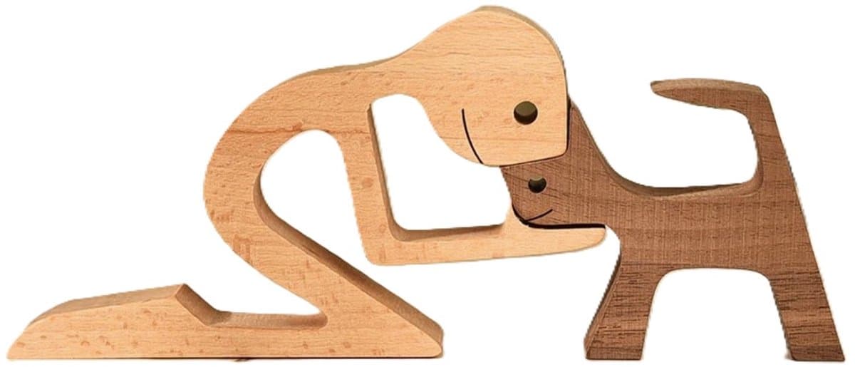 Houten beeldje - Natuurlijk hout - Beeld - Decoratief - Hout - Man - Kat– B05 — afbeelding 1
