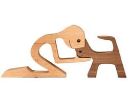 Houten beeldje - Natuurlijk hout - Beeld - Decoratief - Hout - Man - Kat– B05