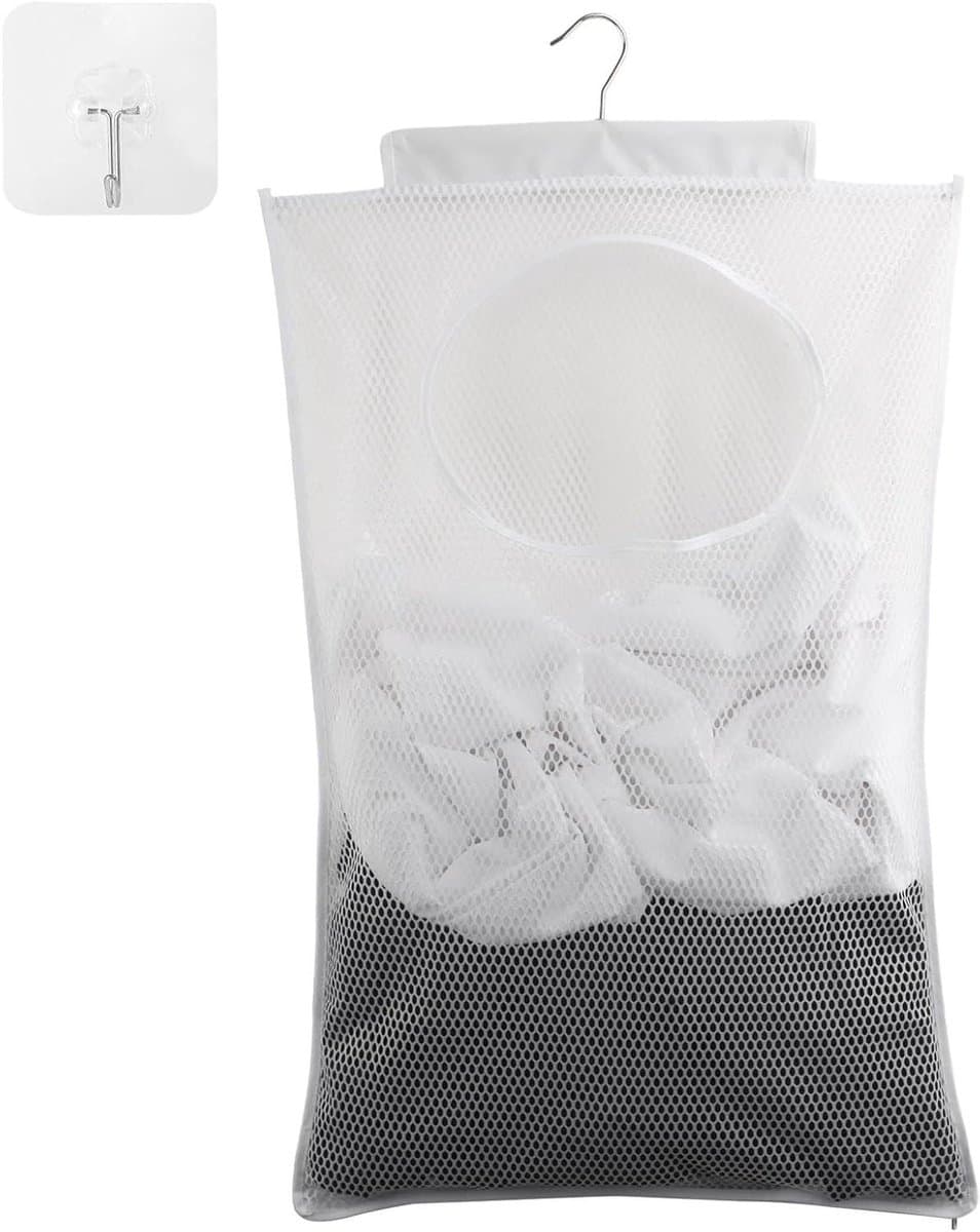 JGS Premium - Duurzame waszak om op te hangen aan de deur - Mesh-polyester - Zelfklevende haken - Slaapkamerkasten - Deuren - Wit Zwart - Reizen — afbeelding 1