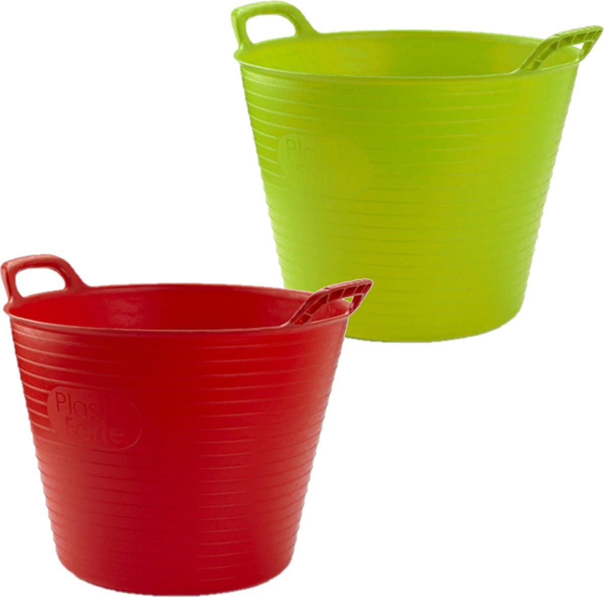 Voordeelset van 2x stuks kunststof flexibele emmers/wasmanden/kuipen 25 liter in het rood/groen 42 x 33 cm — afbeelding 1