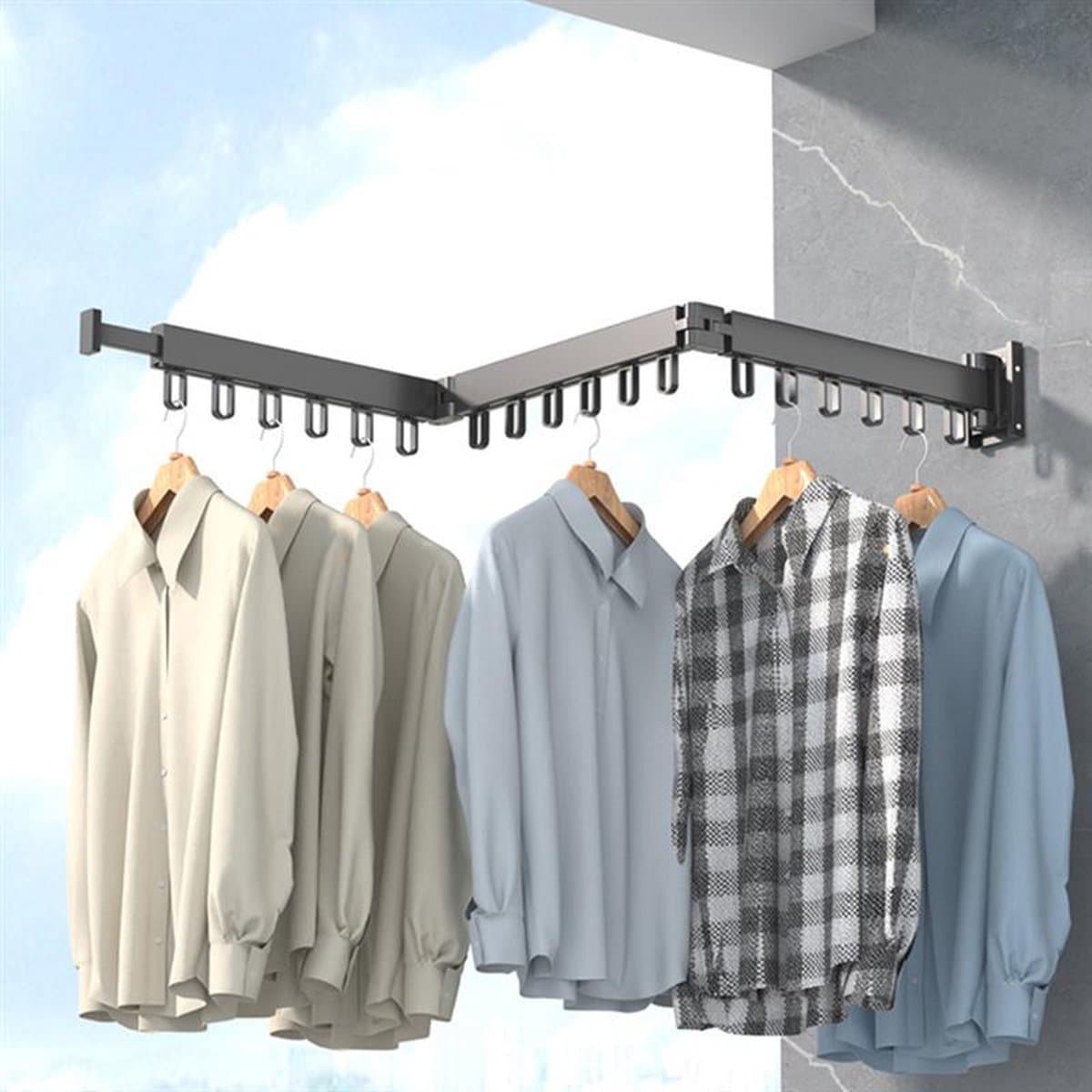 Wanddroogrek - Kledinghanger - Uitschuifbaar droogrek hangend muur - geleverd met schroeven - mat zwart - luxe design — afbeelding 1