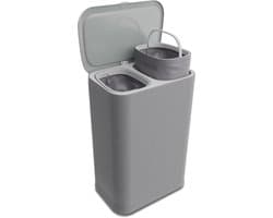 Bodo® - Wasmand Duosplit - Verdeelvakken - Met Deksel - 90L - 56x41x69 cm - Grijs — afbeelding 1