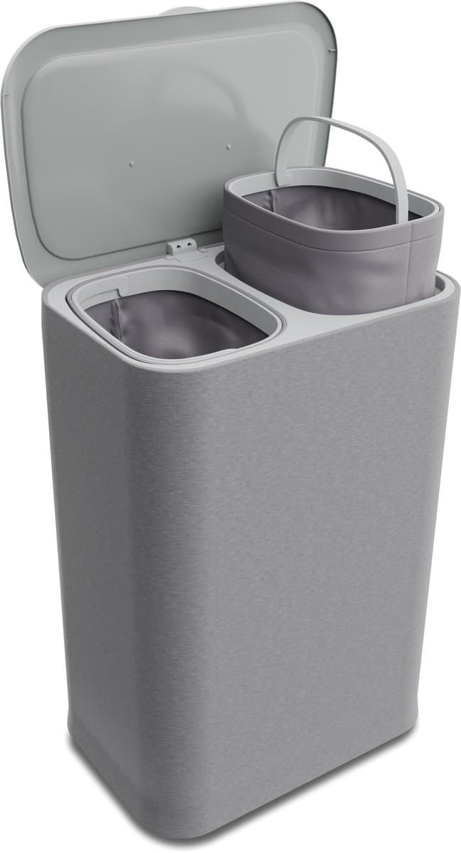 Bodo® - Wasmand Duosplit - Verdeelvakken - Met Deksel - 90L - 56x41x69 cm - Grijs — afbeelding 1