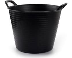 Plasticforte flexibele emmer/kuip - zwart - kunststof - rond - 42 liter - 49 x 45 x 38 cm - wasmanden - tuinafval - speelgoed