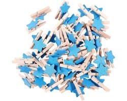 Houten Wasknijpers - Decoratieve Pinnen - Kaarten Bevestigen - Ster Decoratie - 50 Stuks - Blauw