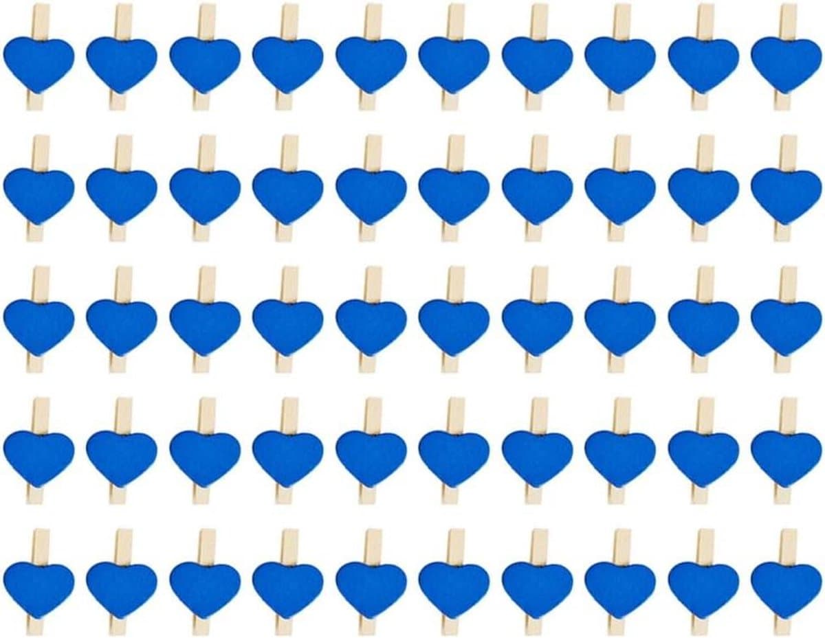 Houten Hart Wasknijpers - Mini Clips Foto Kaart - Decoratie en Knutselen - Hartvormig Uniek Design - 50 stuks - Marineblauw — afbeelding 1