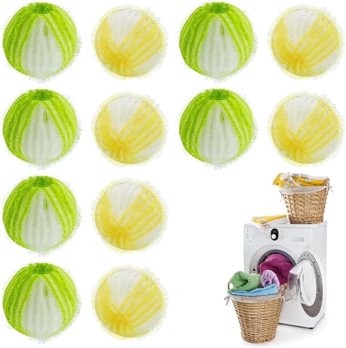 12 stuks haarvangers voor wasmachine, herbruikbaar, anti-windbal voor wasgoed, drogerballen voor natuurlijk antistatisch wassen, snel drogen en verwijderen van dierenharen — afbeelding 1