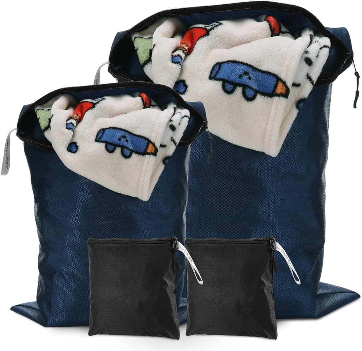 Dailygoods - 4 stuks waszakken, opvouwbare reistas voor vuile kleding, herbruikbare en waterdichte natte tassen met ritsen voor zwemmen, yoga, training, reizen familievakantie (blauw en zwart) — afbeelding 1