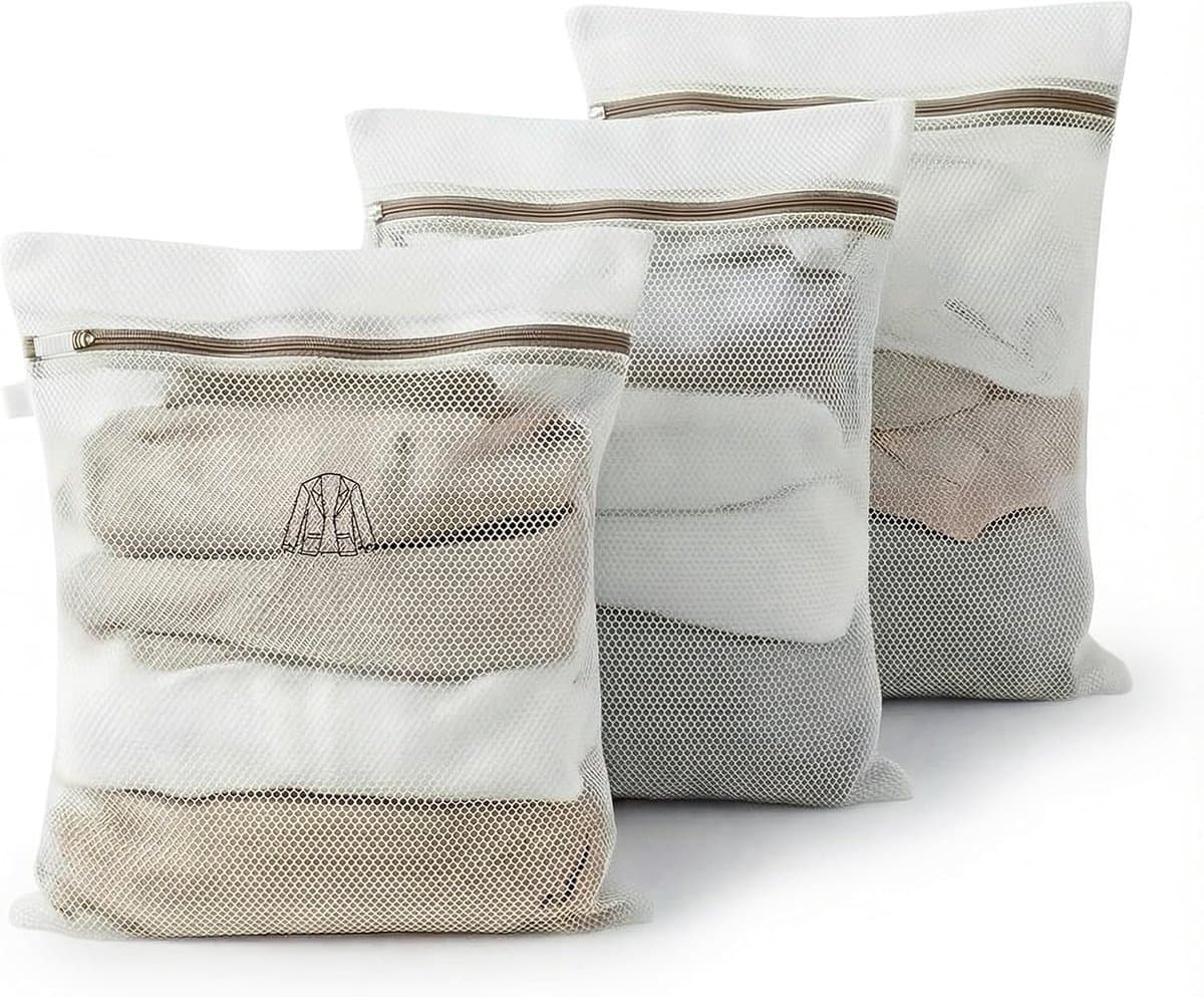 Waszakken 50×60 cm - mesh materiaal - scheurvast met onzichtbare ritssluiting - geschikt voor jassen - lakens - reiskleding en babykleding — afbeelding 1