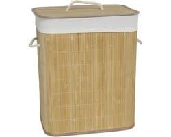 Gerimport Wasmand bamboe - 60 liter - 30 x 40 x 50 cm - met deksel / binnenvoering - opvouwbaar