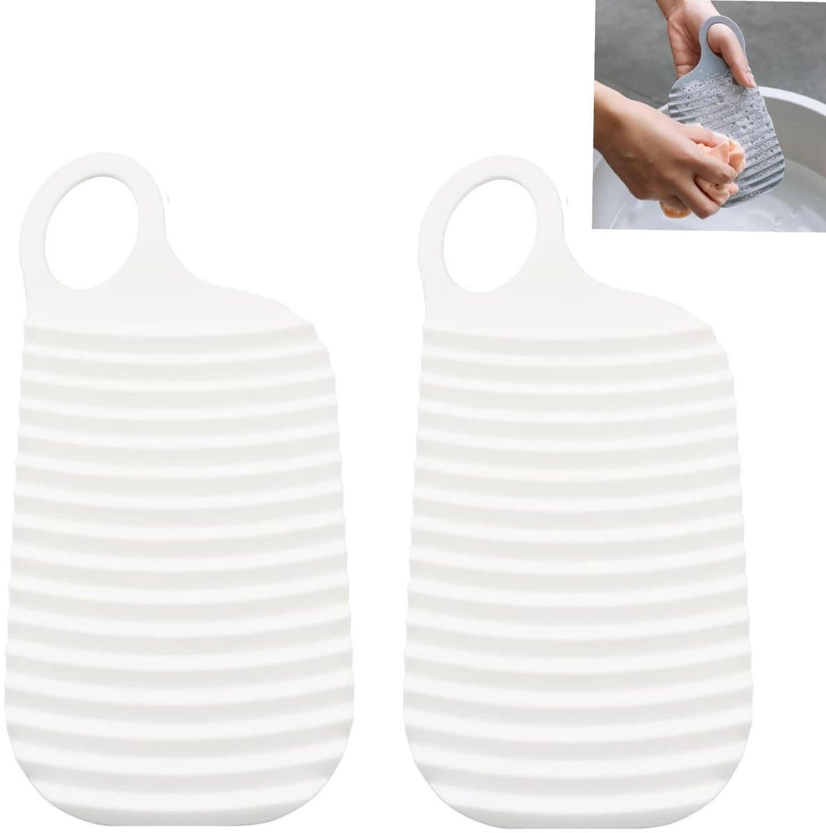 Dailygoods- Mini-assen 2 Stuks - Draagbaar Wasbord - Antislip - Voor Reizen - Slaapzaal - Wit - Duurzaam Materiaal - Wasplank — afbeelding 1