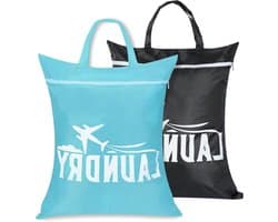 Reiswaszakken Set van 2, Ideaal voor Sportkleding, Vakantie en Camping, Met Rits voor Gemakkelijk Gebruik (Blauw+Zwart)
