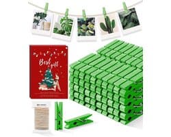 Mini wasknijpers - Kleine clips - Foto's ophangen - Natuurlijk hout - 100 stuks - Groen