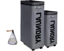 Wasmand op wielen - Opvouwbare opberger - Ruimtebesparend opbergen - Slank en hoog design - 70 Liter - Grijs