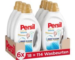 Persil Sensitive Gel - Vloeibaar Wasmiddel - Alle Kleuren Was - Allergie-Vriendelijk - Hypoallergene Parfum - Voordeelverpakking - 6x 18 Wasbeurten