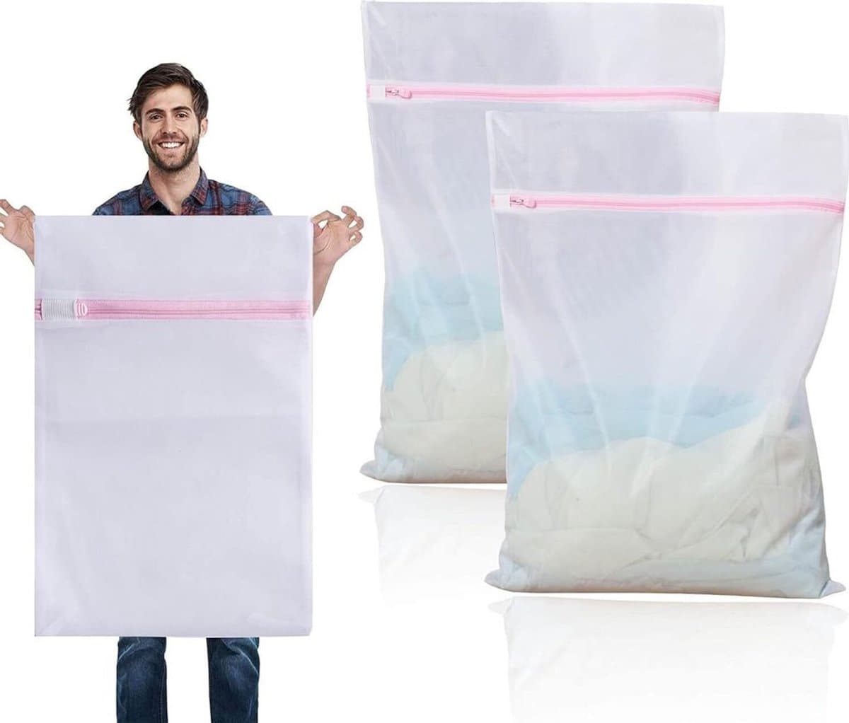 Twee extra grote XXL waszakken, voorvoor de wasmachine. Deze zakken kunnen ook gebruikt worden Geschikt voor het wassen van gordijnen, jassen, donsjassen, tapijten, handdoeken, enz. — afbeelding 1