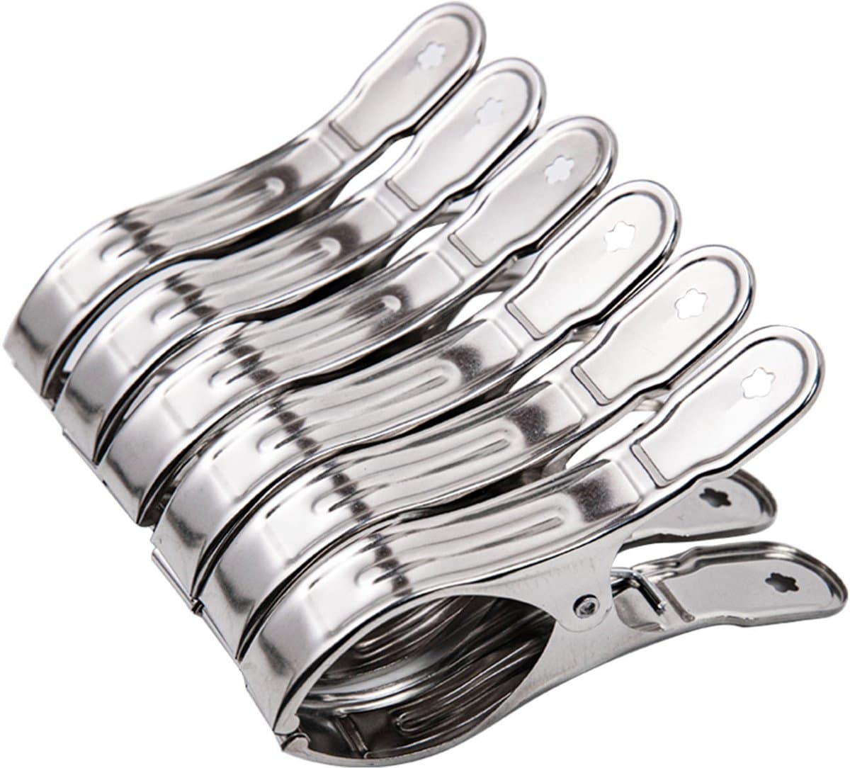 Wasknijpers - Set van 6 strandhanddoekclips van 12 cm - Handdoekclips van roestvrij staal - Wasknijpers - Ophangwasknijpers - Dekenwasknijpers voor zware kleding (zilver) — afbeelding 1