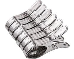 Wasknijpers - Set van 6 strandhanddoekclips van 12 cm - Handdoekclips van roestvrij staal - Wasknijpers - Ophangwasknijpers - Dekenwasknijpers voor zware kleding (zilver)