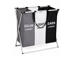 HEM Wasmand 3 Vakken 105 Liter – Wassorteerder Donker, Licht & Kleur – Polyester Wasmand met Aluminium Frame – Opvouwbare Wasmand – Was Organizer 58x40x58 cm – Inclusief HEM Microvezeldoekje