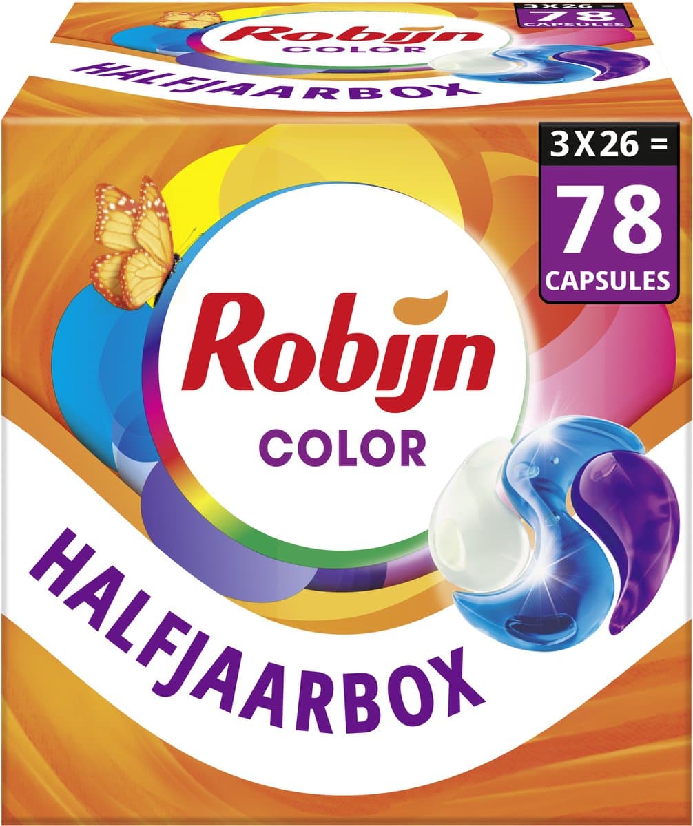Robijn Wasmiddel - 3-in-1 Wascapsules - Color - 3 x 26 stuks - 78 Wasbeurten - Voordeelverpakking — afbeelding 1