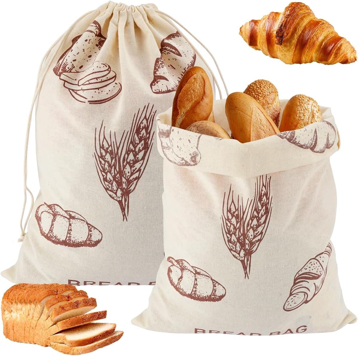 Ibenzoa® Set van Twee Hergebruikte Linnen Broodzakken - 30 x 40 cm - Duurzaam en Stofvast — afbeelding 1
