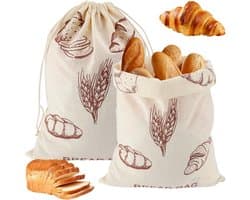 Ibenzoa® Set van Twee Hergebruikte Linnen Broodzakken - 30 x 40 cm - Duurzaam en Stofvast
