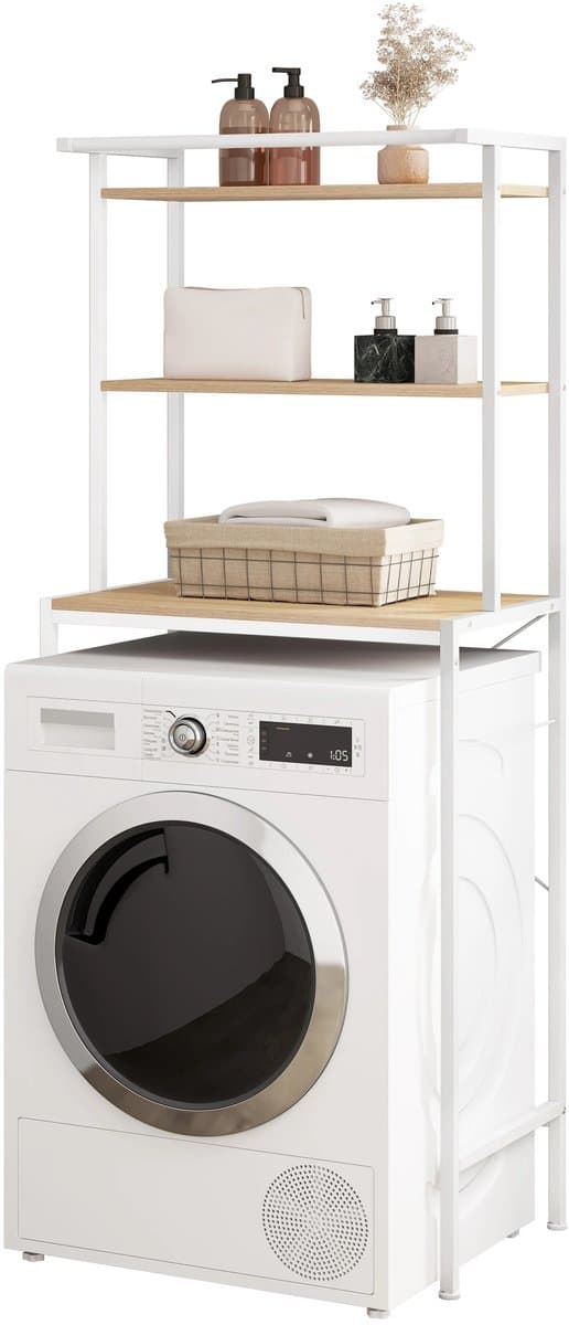 Wasmachine Kast - Wasmachine Meubel - Opbergkast - Badkamer - Waskamer - 3 Planken - Wit - Hout — afbeelding 1