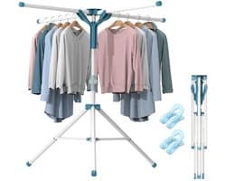 CRLYN® Droogmolen met Voet voor Camping & Thuis - Wasrek Staand - Droogrek Inklapbaar - Wit en Blauw — afbeelding 1