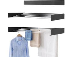 Lacardia Wanddroogrek Inklapbaar 120 cm - Wasrek Hangend - Zwart - Wandgemonteerd Droogrek met 7,2 Meter Drooglengte