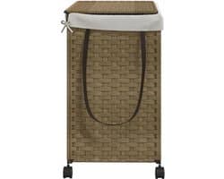 Wasmmand Rieten Wasmand Wasbak Wasmand Met Wielen – Handgeweven Riet – 4 Wielen Met Remmen – Afneembare Wasbare Binnenzak – Inklapbaar En Ruimtebesparend