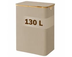 ACAZA Wasmand Met Deksel - 2 Vakken - 130 L - Bamboe - 52 x 38,5 x 70,5 cm - Zand