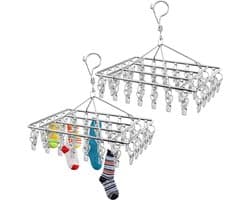 Droogrek radiator - Zilver - 36 x 28 cm - Roestvrijstalen Opvouwbaar Sokkendroger met 40 Clips - Voor Kleine Kledingstukken