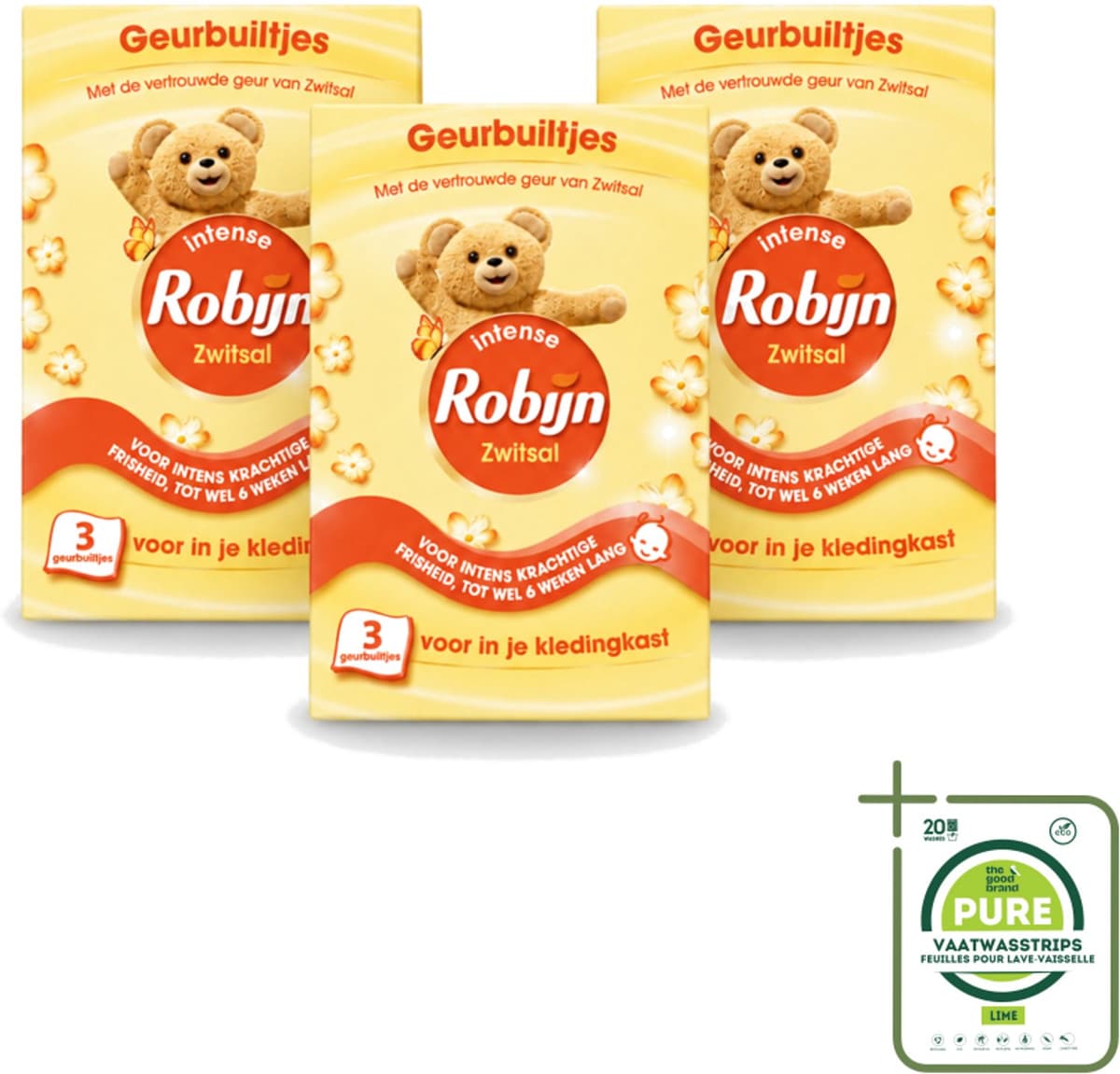 3 x Robijn - Zwitsal - Geurbuiltjes - Zachte Babygeur - Hypoallergeen - 3 Geurbuiltjes - Grootverpakking - Vaatwasstrips - Zwitsal Geur - Geurbuiltjes - Babygeur - Kledingkast - Lade — afbeelding 1
