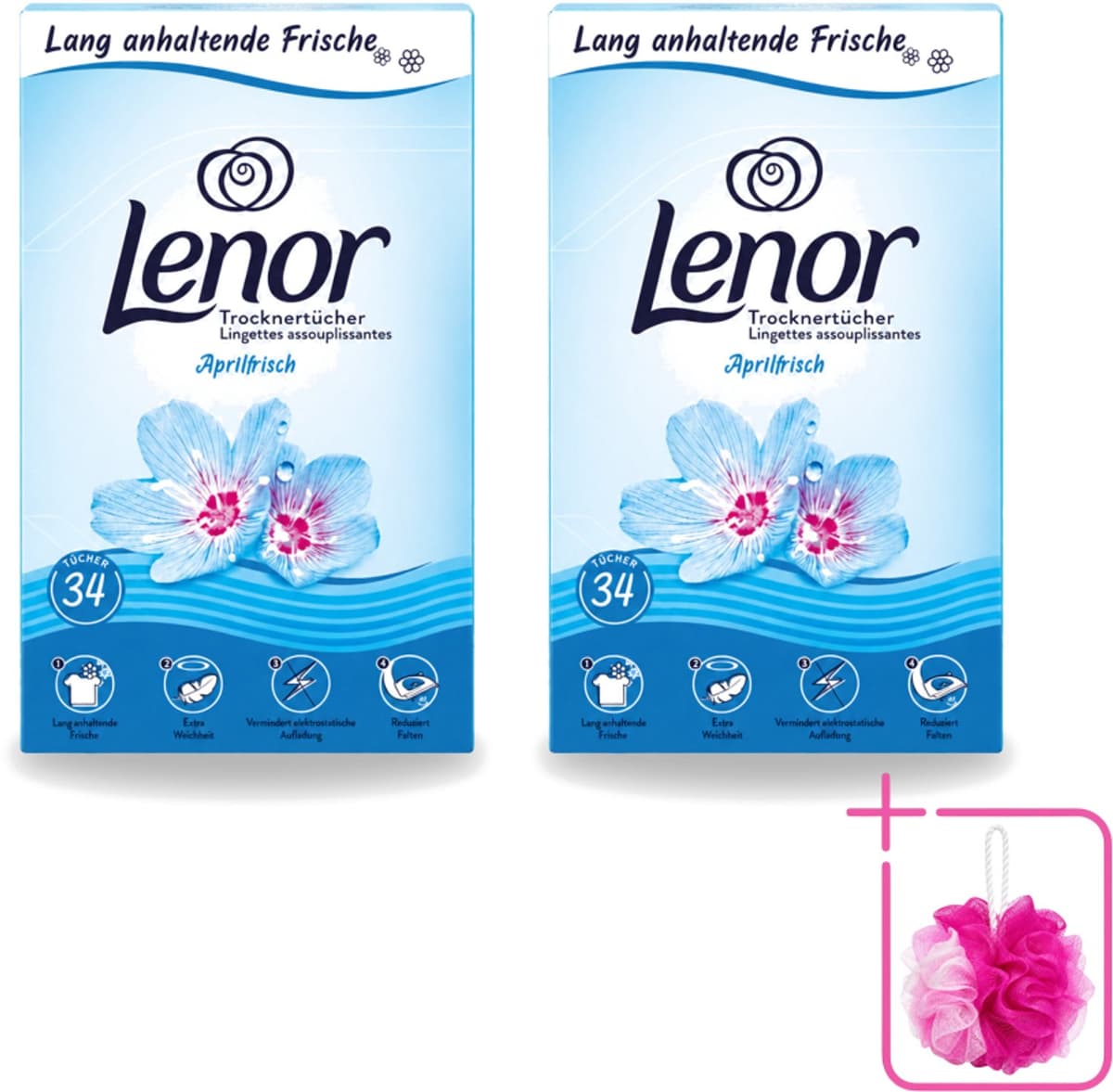 2 x Lenor - Droogtrommeldoekjes - Aprilfris - Textielverfrisser - 34 Doekjes - Bulkverpakking - Droogtrommeldoekjes - Douchemop - Frisheid — afbeelding 1