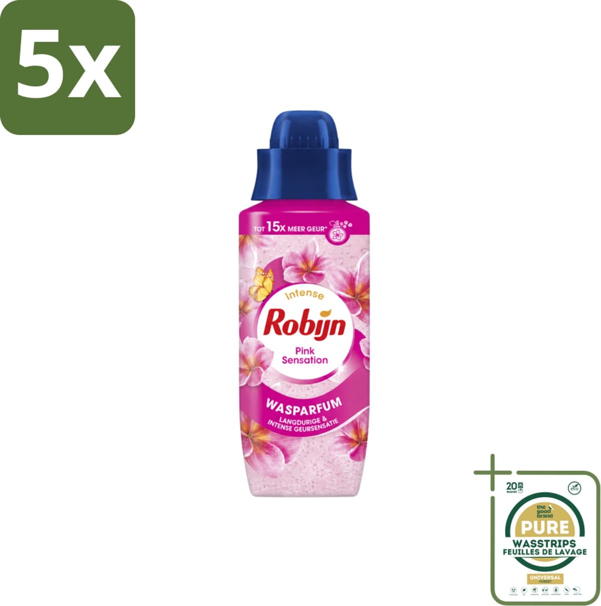 5 x Robijn – Wasparfum – Intense Pink Sensation – 342 ml - Wasstrips - Wasparfum - Wasgeur - Geurboost - Wasmiddel - Wasgeur — afbeelding 1