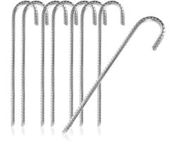 SnelShoppen - 8 x XL Grondankers van Staal, J-vorm 30 cm, Ø 1 cm, Gegalvaniseerde Grondankers voor Tenten, Paviljoens, Springkussens, Trampolines, Roe